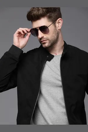 WROGN Men Black Pure Cotton Bomber Jacket