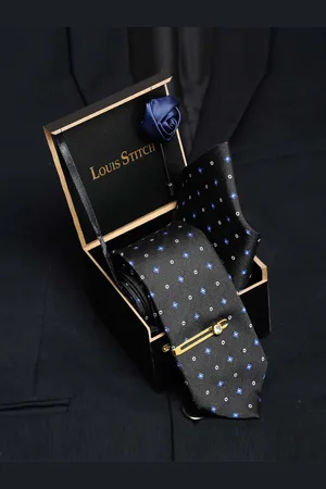 LOUIS STITCH Men Italian Silk Necktie Accessory Gift Set