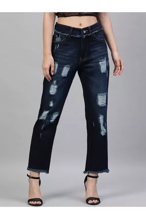 STREET 9 Women Blue Relaxed Fit Mid-Rise Highly Distressed Jeans