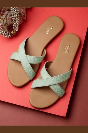 PANAHI Women Sea Green Textured Open Toe Flats