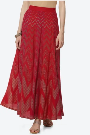 Rangriti Women Red Printed Flared Maxi Skirt