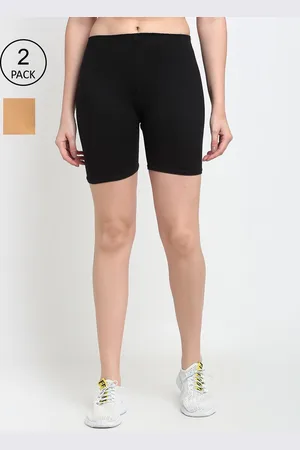 Jinfo Women Pack of 2 Black & Beige Solid Cycling Shorts