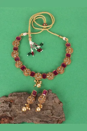 JEWELS GEHNA Gold-Plated Magenta Stone-Studded Choker Set