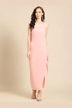 DODO & MOA Women Peach-Coloured Crepe Bodycon Maxi Dress