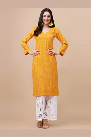 GUFRINA Women Orange Floral Embroidered Thread Work Kurta with Palazzos