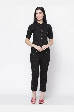 bellamia Women Black & Red Printed Pure Cotton Co-Ords