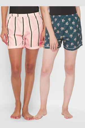 FashionRack Women Green & Pink 2 Printed Lounge Shorts
