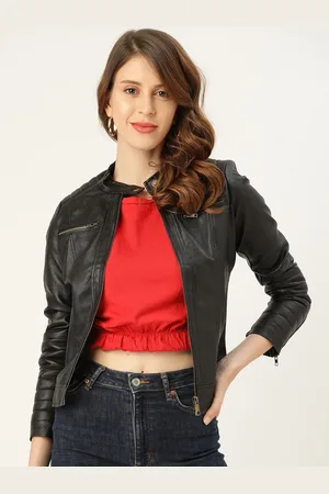 Leather Retail Women Black Crop Biker Jacket