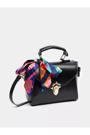 Styli Satchels : Buy Styli Black Twist Lock Graphic Satchel Bag Online