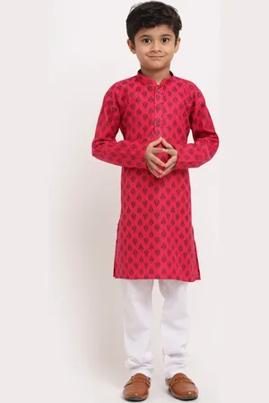 Kraft Boys Pink Ethnic Motifs Printed Regular Pure Cotton Kurta with Pyjamas