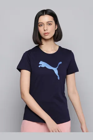 PUMA Women Navy Blue Regular Fit Brand Logo Printed T-shirt
