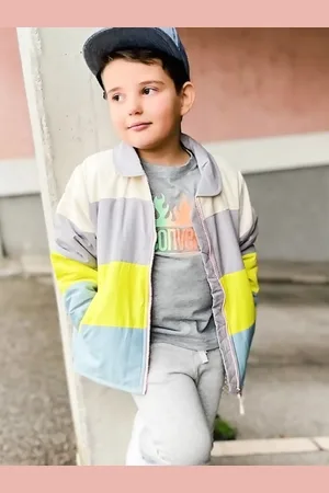 Cherry Crumble Kids Grey & Lemon Yellow Colourblocked Padded Jacket