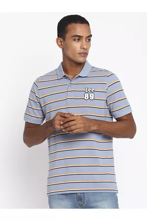 Lee Men Blue Striped Polo Collar Slim Fit T-shirt