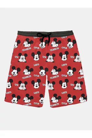 BONKIDS Boys Red & Black Mickey Mouse Printed Shorts