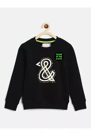 TALES & STORIES Girls Black Printed Cotton Sweatshirt