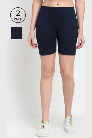 Jinfo Women Pack of 2 Navy Blue Solid Cycling Shorts