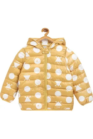 Kids On Board Unisex Kids Mustard Printed Puffer Jacket