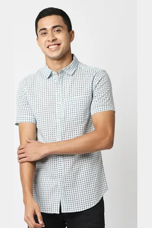 VALEN CLUB Men White Slim Fit Printed Pure Cotton Casual Shirt