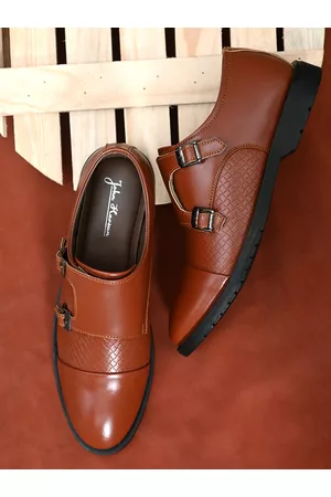 John Karsun Men Tan Brown Solid Formal Monk Shoes