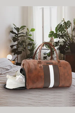 FUR JADEN Tan Solid Leather Duffle Bag