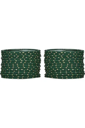 Arendelle Girls Set Of 36 Green Metal Bangles