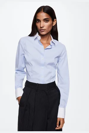 MANGO Women Blue Solid Casual Shirt