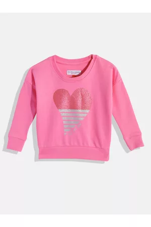 Ralph Lauren U S Polo Assn Kids Girls Pink Printed Pure Cotton Sweatshirt