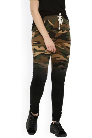 Campus Women Green & Black Printed Track Pants