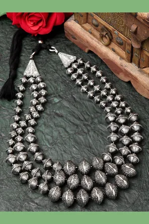 Moedbuille Women Silver Layered Tribal Design Oxidised Necklace
