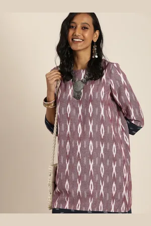 Taavi Women Mauve & Navy Blue Ikat Printed A-Line Dress