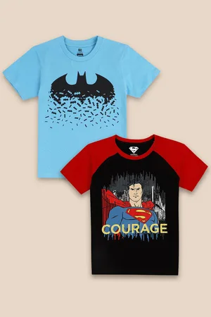Kidsville Boys Pack Of 2 Blue & Red Batman Printed Pure Cotton T-shirt