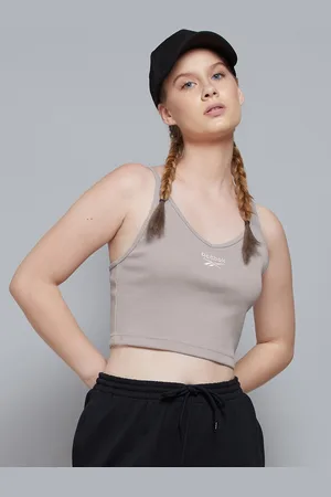 Reebok Grey Strappy Rib Crop Tank Top