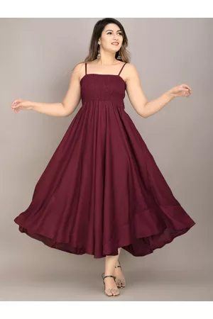 IQRAAR Women Maroon Fit & Flared Maxi Dress