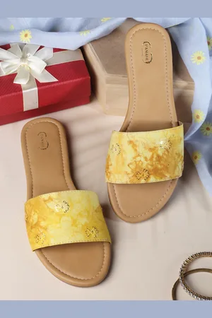 PANAHI Women Yellow Printed Open Toe Flats