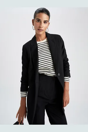 DeFacto Women Black Solid Single Breasted Blazers