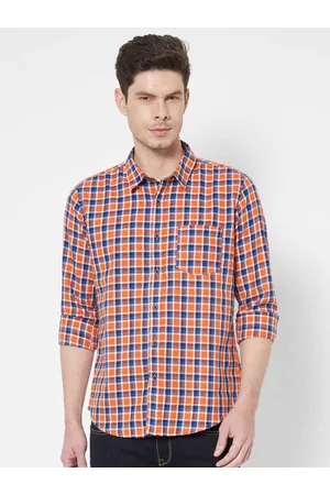 Pepe Jeans Men Orange Checked Casual Shirt