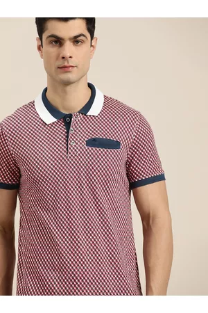 Invictus Men Red & Black Geometric Printed Polo Collar Slim Fit T-shirt