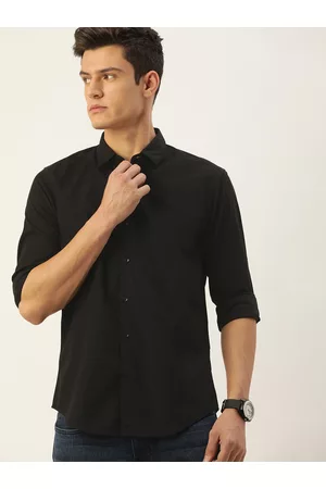 IVOC Men Black Solid Slim Fit Pure Cotton Casual Shirt