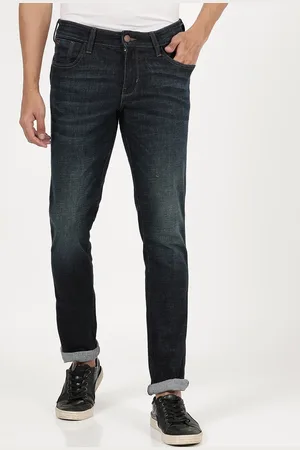 Wrangler Men Dark Blue Skanders Slim Fit Low-Rise Heavy Fade Jeans