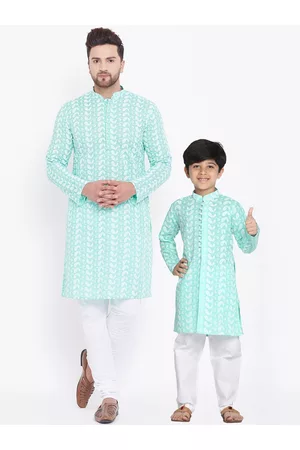 Vastramay Boys Green Embroidered Regular Pure Cotton Kurta with Pyjamas