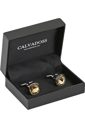 Calvadoss Yellow & Silver-Plated Square Cufflinks