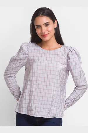 Globus Women Grey & languid lavender Checked Crepe Top