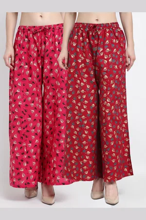 Jinfo Women Pink & Maroon Set Of 2 Floral Printed Flared Fit Palazzo