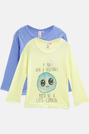 Kids On Board Girls Pack Of 2 Blue & Yellow Printed T-shirt