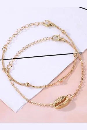 OOMPH Women Pack Of 2 Gold-Toned Sea Shell Layered Anklet