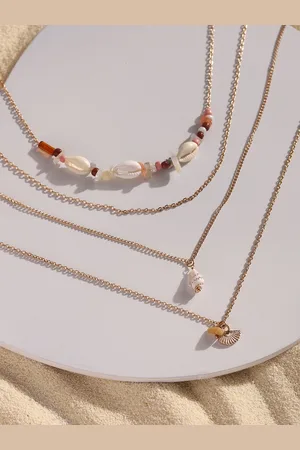 DEEBACO Gold-Toned & White Rose Gold-Plated Layered Necklace