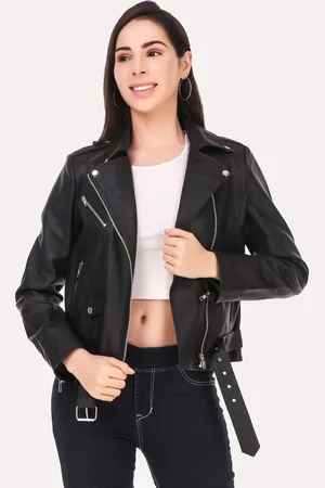 Leather Retail Women Black Outdoor Biker Jacket