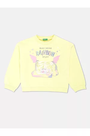 Benetton Girls Yellow Printed Sweatshirt
