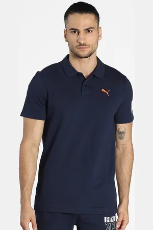 PUMA Men Blue Solid Polo Collar Slim Fit Cotton T-shirt