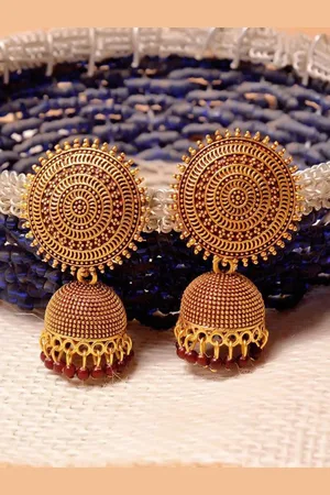 Vembley Woman Maroon Dome Shaped Jhumkas Earrings